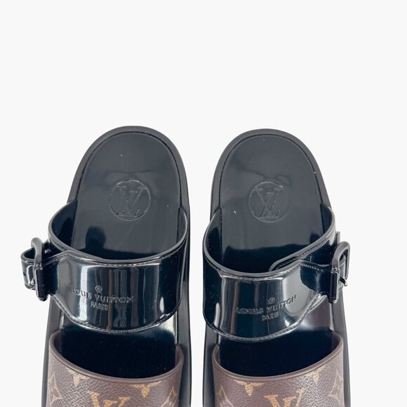 Louis Vuitton Sunbath Mule Slide Sandals Black Rubber Size 38 US 8 Women LV Logo - Picture 6 of 15